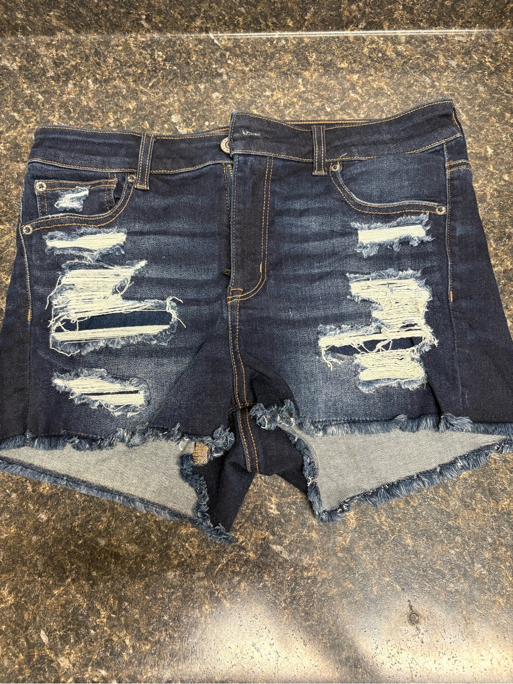 American Eagle Size 10 Dark Wash Distressed Denim Women’s Shorts